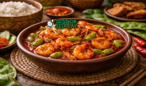 Sambal goreng udang petai khas Cirebon dengan udang empuk dan petai harum dibalut sambal pedas manis, disajikan hangat di piring bersama nasi putih