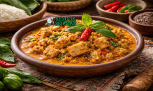 Sambal tumpang khas Jawa Tengah dengan tempe hancur berbalut sambal merah pedas manis, disajikan hangat di mangkuk bersama nasi putih